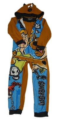 Hnedo-modrá fleecová kombinéza so ScoobyDoo! a kapucňou George