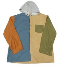 Béžovo-modro-hnědo-khaki košile s kapucí shein