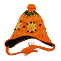 Neónově oranžová vzorovaná pletená čapica s brmbolcom