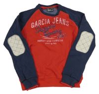 Červeno-tmavomodrá mikina s nápisem 