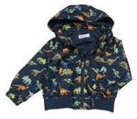 Tmavomodrá šusťáková jarní bunda s dinosaury a kapucí H&M