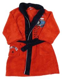 Červeno-tmavomodrý chlupatý župan s Thomasem George