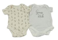 2x body - smetanové s králíky + bílo-šedé puntíkaté