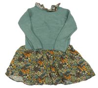 Zelené pletené šaty s lehkou květovanou sukní Next