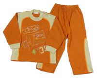 2 set - oranžovo-béžová lehká mikina s výšivkami + tepláky 