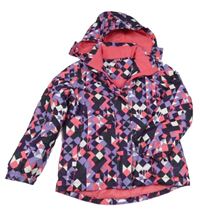 Fialovo-růžová vzorovaná šusťáková funkční lyžařská bunda s kapucí Crivit