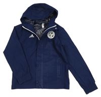 Tmavomodrá šušťáková funkčná futbalová bunda s kapucňou Adidas