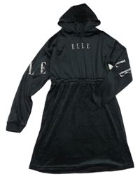 Černé sametové šaty s logem a kapucí Elle
