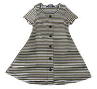 Bielo-čierno-okrové pruhované rebrované šaty Primark