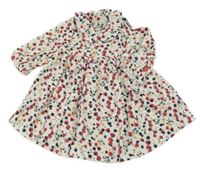 Bielo-červeno-zelené vzorované šaty s golierikom