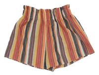 Červeno-oranžovo-sivé pruhované kraťasy shein