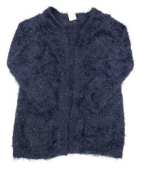 Tmavomodro-zlatý chlpatý svetrový cardigan C&A