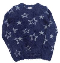 Tmavomodrý chlpatý sveter s hviezdami Pocopiano