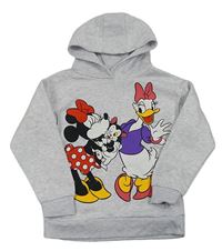 Světlešedá melírovaná mikina s Minnie a Daisy a kapucí Primark