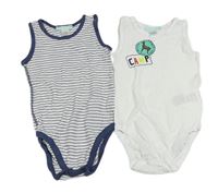 2set - 2x body - Tmavomodro-bílé pruhované + bílé s potiskem Lupilu