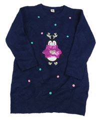 Tmavomodré puntíkaté svetrové šaty s tučňákem Tu