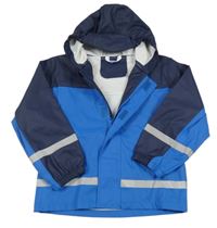 Tmavomodro-modrá vodeodolná jarná bunda s kapucňou