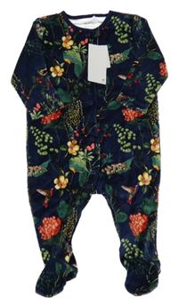 Nové - Tmavomodrý plyšový květovaný overal Next