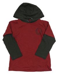 Vínovo-antracitové triko se smajlíkem a kapucí Next