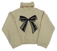 Smetanový crop svetrový rolák s mašlí Tu