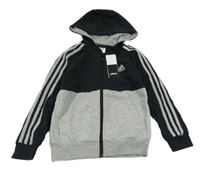 Nové - Černo-šedá propínací mikina s pruhy a logem a kapucí Adidas