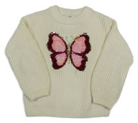 Smetanový svetr s motýlkem z flitrů C&A