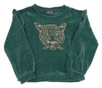 Zelená žinylková mikina s leopardom a volánikmi