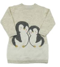 Béžovo-biele svetrové šaty s tučňáky Primark