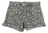 Sivo-antracitové rifľové kraťasy s leopardím vzorom H&M