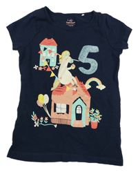 Tmavomodré tričko s jednorožcom a číslom Topolino