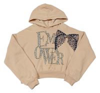 Marhuľová crop mikina s nápismi a kapucňou River Island