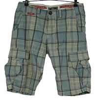 Pánské světlemodro-bílé kostkované plátěné kraťasy s kapsami Superdry 