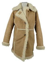 Dámsky béžový semišový kabát s kožúškom Urban