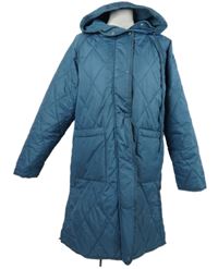 Dámský modrý prošívaný šusťákový zimní kabát s kapucí Dunnes 