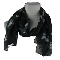 Dámska čierno-biela pruhovaná šál s motýlikmi