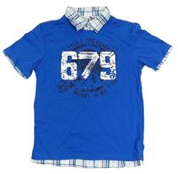 Modré tričko s číslom a košeľovým golierom Hot&Spice