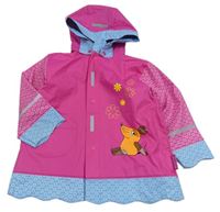 Neonově růžovo-modrá nepromokavá bunda s myškou a kapucí 
