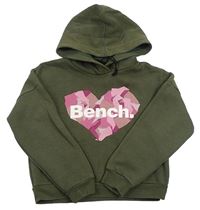 Khaki crop mikina s potlačou a kapucňou Bench