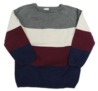 Sivo-bielo-vínovo-tmavomodrý sveter H&M