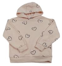 Světlerůžová mikina se srdíčky a kapucí Primark