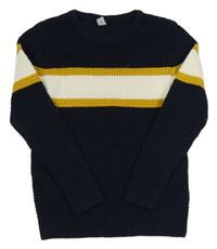 Tmavomodro-bielo-žltý sveter TU