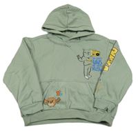 Khaki mikina s obrázkami a kapucňou