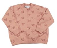 Růžový svetr se srdíčky Primark