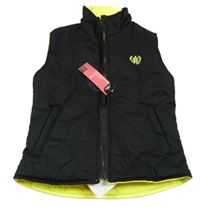 Nové - Čierna šušťáková prešívaná zateplená funkčná obojstranná vesta s výšivkou Crane