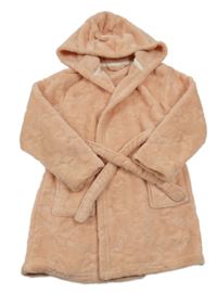 Světlerůžový chlupatý župan s kytičkami a kapucí Matalan