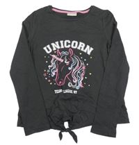 Tmavosivé crop tričko s jednorožcom Matalan