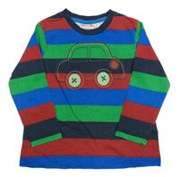 Barevné pruhované triko s autem 