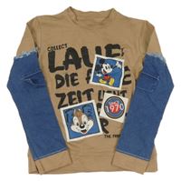 Béžovo-modrá ľahká mikina s nápisom a obrázkami