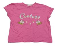 Růžové crop tričko s nápisem z flitrů 