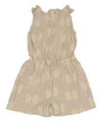 Světlerůžový bavlněný kraťasový overal s motýlky C&A